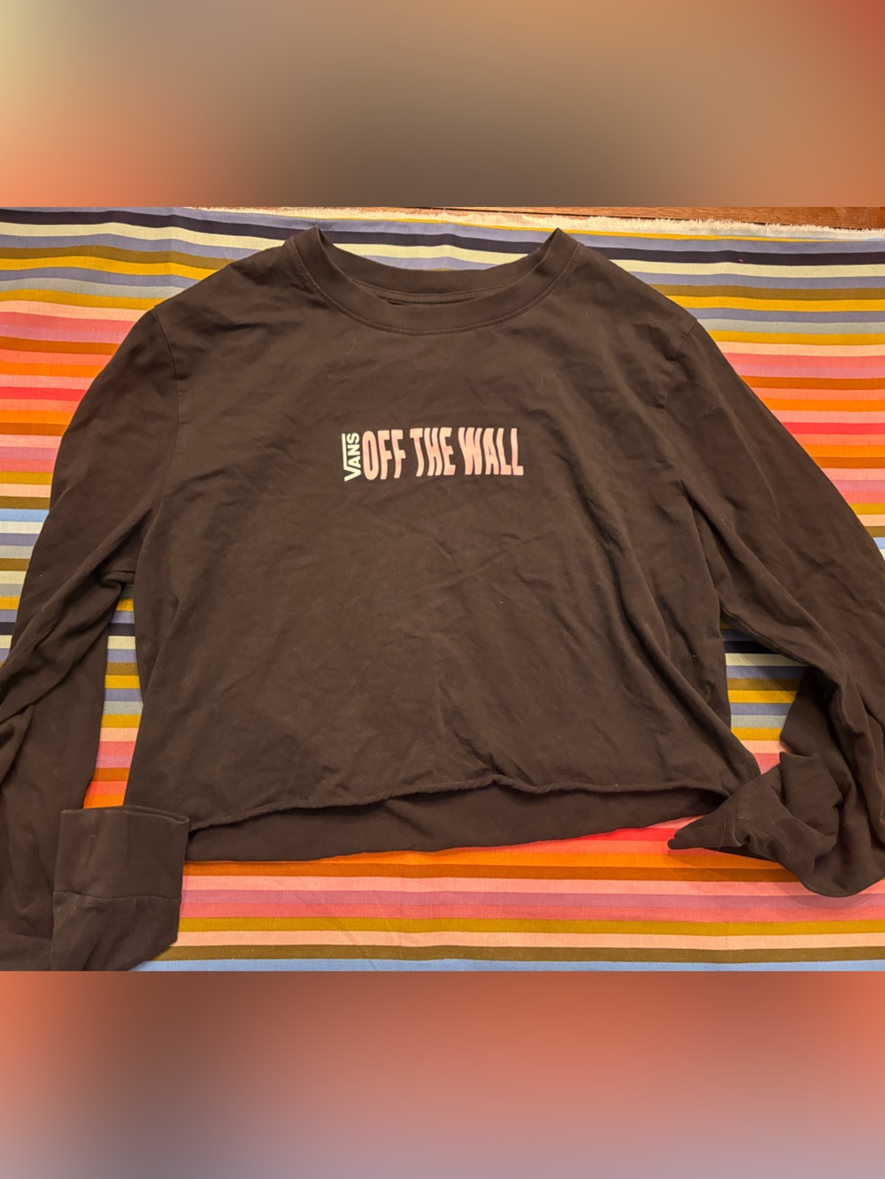 Vans Black 'Off The Wall' Long Sleeve Cropped Tee